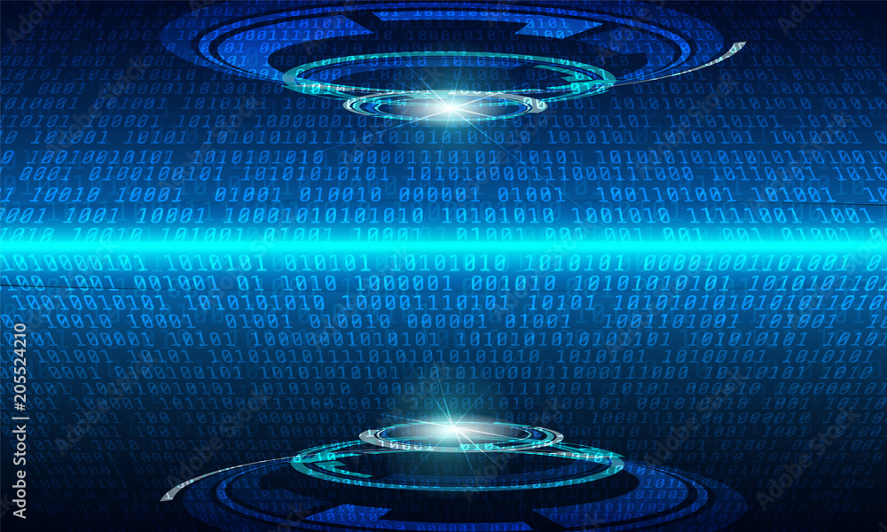 Poster Hi Technology Sci fi Cyber Security Concept Vector Background. Abstract Blue Binary Digital Number Code And Illustration