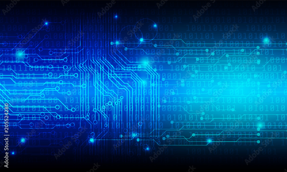 Fototapete Hi Tech Cyber Circuit Board Security Binary Code Number Two Tone Theme Vector Background