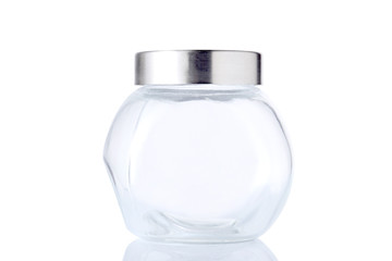 an empty glass jar isolated on white background with clipping path
