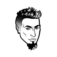 Vector bearded men face hipster head with haircuts, mustaches and beards. For Silhouettes or avatars, emblems and icons, labels