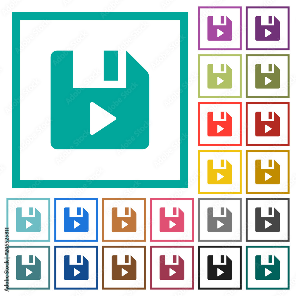 Poster file play flat color icons with quadrant frames