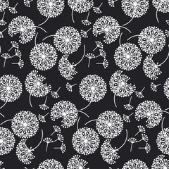 Panele Szklane Podświetlane  Czarno-białe kwiaty mniszek streszczenie wzór.