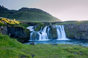 Fototapeta na wymiar Waterfalls near Mount Kirkjufell