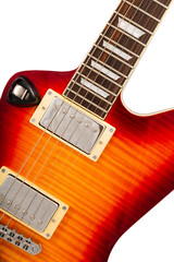 Old electric guitar on a white background.