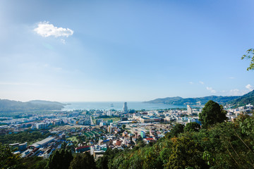 Fototapeta premium Patong cityscape viewpoint above jungle and city in the morning