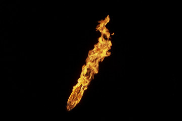 Fire, flame on a black background. Fire for advertising. An unusual game of bright red and yellow...