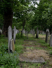 Panorama photo of tombstones at the historic Jewish cemetery at Brady Street, Whitechapel, East London., UK