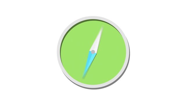 Compass icon appearing then spinning to point north green and blue