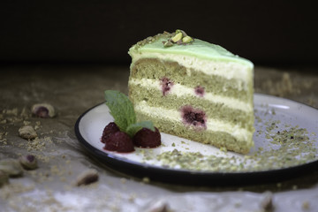 Pistachio cake on a plate