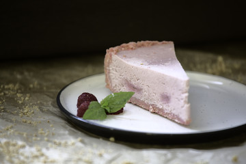 Raspberry cheesecake on a plate