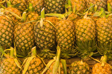 Close up of pineapple in market at Bangkok, Thailand.