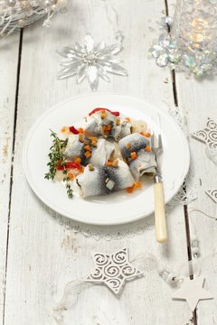 Rollmop herring and pickled vegetables