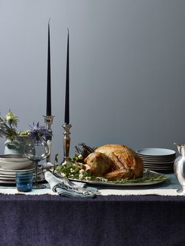 Roast turkey on table