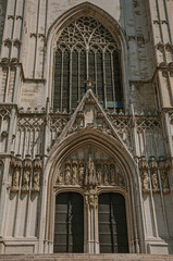Gothic facade of St. Michael and St. Gudula&rsquo;s Cathedral and blue sunny sky in Brussels. Vibrant and friendly, is the country&rsquo;s capital and administrative center of the EU. Central Belgium.