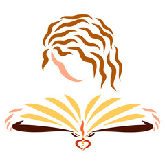 Obraz premium Girl reading a book, drawing colorful lines