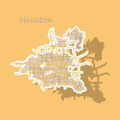 Sticker Map Houston city. Texas Roads