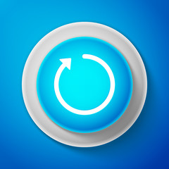 White Refresh icon isolated on blue background. Circle blue button with white line. Vector Illustration