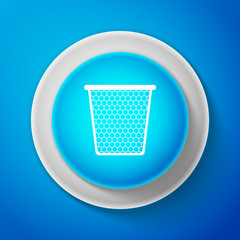 White Trash can icon isolated on blue background. Circle blue button with white line. Vector Illustration