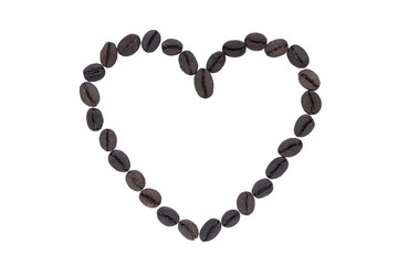 Heart shape made from coffee beans  isolated on white background