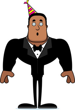 surprised man wearing party hat tuxedo