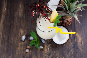 Pina colada cocktail and ingredients - obrazy, fototapety, plakaty