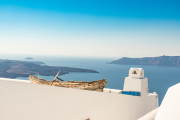 view of Santorini caldera in Greece from the coast