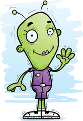 Cartoon Alien Woman Waving
