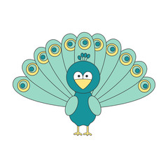 cute cartoon peacock vector illustration isolated on white background 