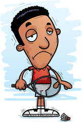 Sad Cartoon Black Badminton Player