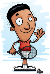 Cartoon Black Badminton Player Waving