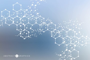 Structure molecule and communication. Dna, atom, neurons. Scientific concept for your design. Connected lines with dots. Medical, technology, chemistry, science background. Vector illustration.