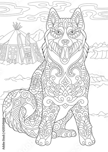 Download "Alaskan Malamute or Siberian Husky. Eskimo Dog. Coloring Page. Adult Coloring Book idea." Stock ...