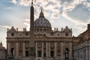 St. Peter's Basilica and the ancient Egyptian obelisk from the Circus of Nero at St. Peter's Square in Vatican City.