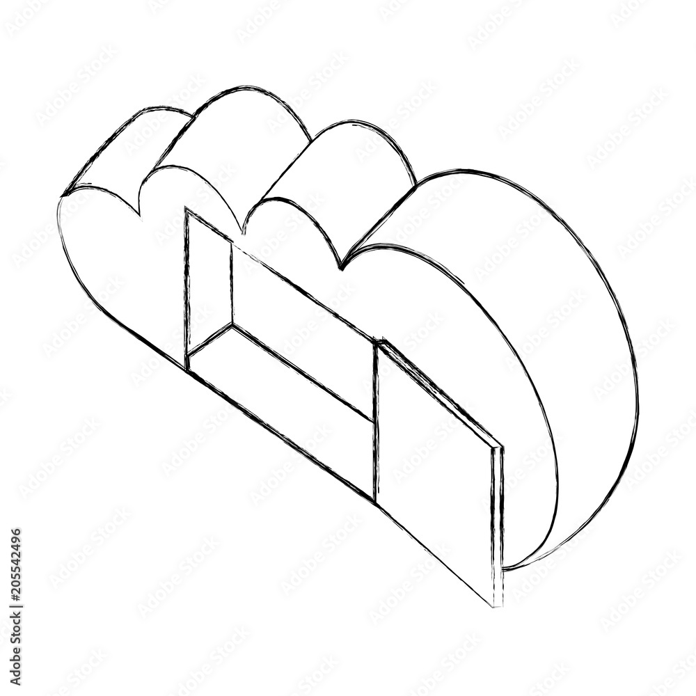 Poster open cloud computing storage technology data isometric vector illustration sketch