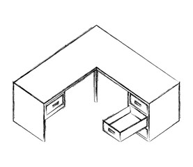 office desk furniture drawers isometric image vector illustration sketch