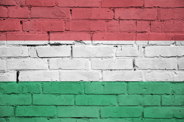 Hungary flag is painted onto an old brick wall