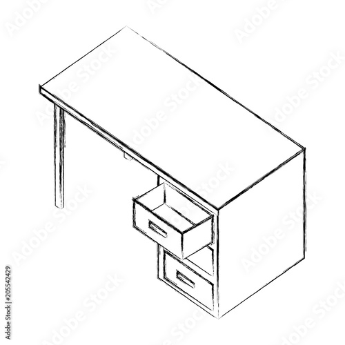 "office desk furniture drawers isometric image vector illustration