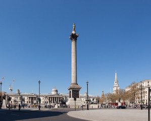 Fototapeta na wymiar View of Nelson's Column from the south of Trafalgar Square in London.