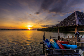 Colorful sunset on the bridge of dream  at  Koh  Mak island, Trat province, Thailand.