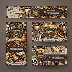 Corporate Identity vector templates set design with doodles hand drawn Coffee Shop theme