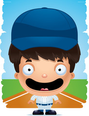 Cartoon Boy Baseball Player Smiling