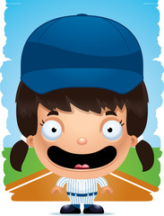 Cartoon Girl Baseball Player Smiling