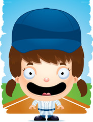 Cartoon Girl Baseball Player Smiling