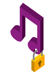 music note with padlock isometric icon vector illustration design