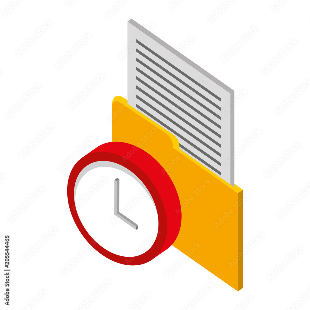 Poster folder document with time clock isometric icon vector illustration design