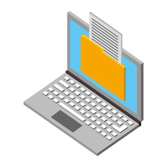 laptop computer with folder isometric icon vector illustration design