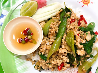 Stir-fried chicken and basil