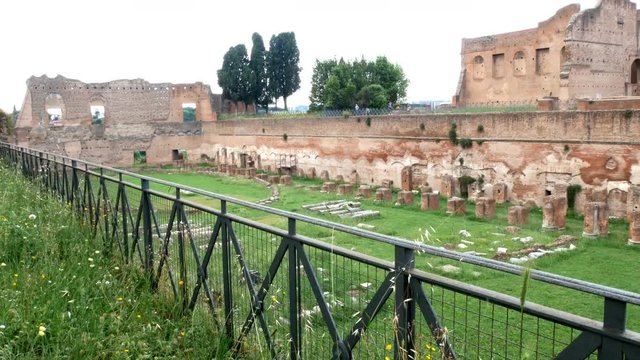 tracking shot on ruins at the Aventine, in the center of Rome