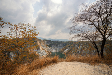 abstract autumn season with old rock mining landscape