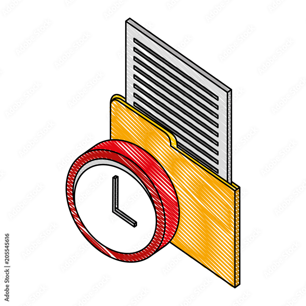 Poster folder document with time clock isometric icon vector illustration design